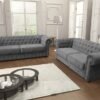 Velvet Chesterfield Sofa Set – Traditional Scroll Arm Design with Button Detailing