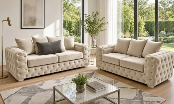 Ashton 3 and 2 Seater Sofa Set – Luxury Velvet Chesterfield