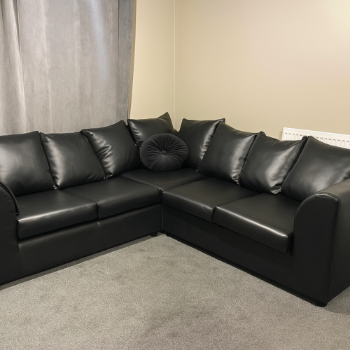 5 seater Black Leather Corner sofa