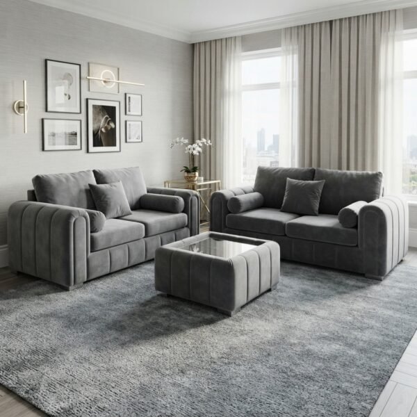 Lily (2) Lilly 3 + 2 Seater Sofa Set – Modern Lined Fabric Sofa Set