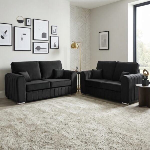Lily (4) Lilly 3 + 2 Seater Sofa Set – Modern Lined Fabric Sofa Set