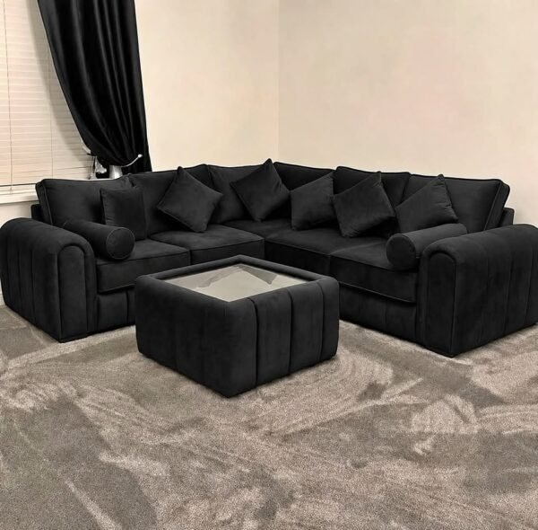 Lily-Corner (4) Lilly 5 Seater Corner Sofa – Modern Lined Fabric Corner Sofa