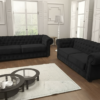 Velvet Chesterfield Sofa Set – Traditional Scroll Arm Design with Button Detailing