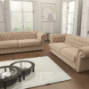 Velvet Chesterfield Sofa Set – Traditional Scroll Arm Design with Button Detailing