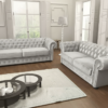 Velvet Chesterfield Sofa Set – Traditional Scroll Arm Design with Button Detailing