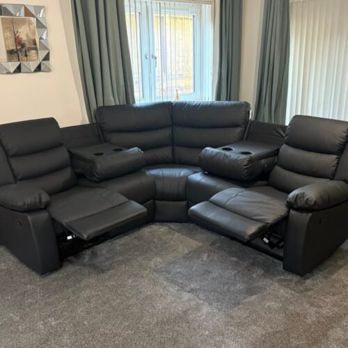 Leather Recliner Corner Sofa Set 5 Seater – Grey or Black