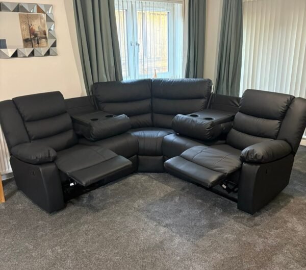 Leather Recliner Corner Sofa Set 5 Seater – Grey or Black