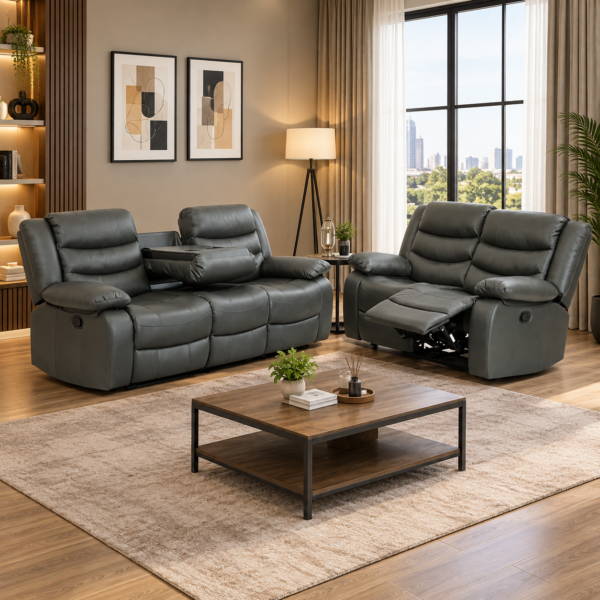 Leather Recliner Sofa Set 3+2 – Grey or Black